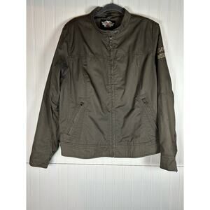 Harley Davidson Embroidered Motorcycle Jacket Women 2W Tall Green Cotton Rose